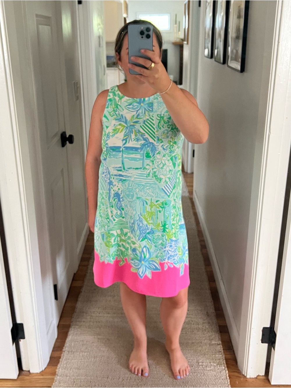 Lilly Pulitzer Sleeveless Tropical Print Dress in Green, Blue & Pink